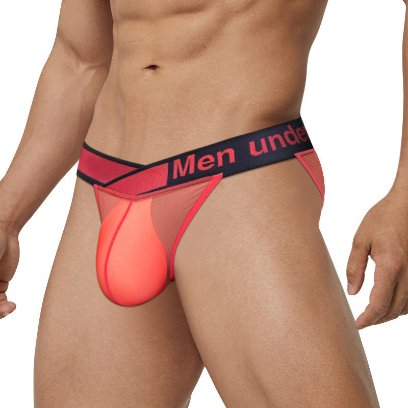 Men's Transparent Ice Silk Breathable Large V Gradient High Fork Underwear